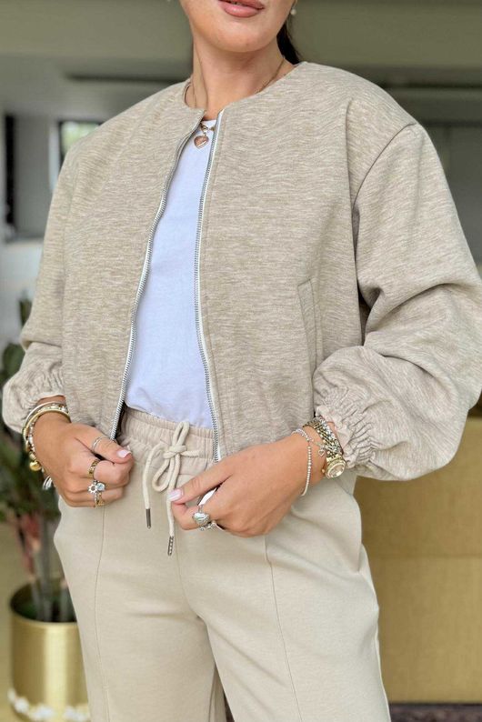 Made in Italy Beluga Soft Crop Bomber Jacket Oatmeal Marl